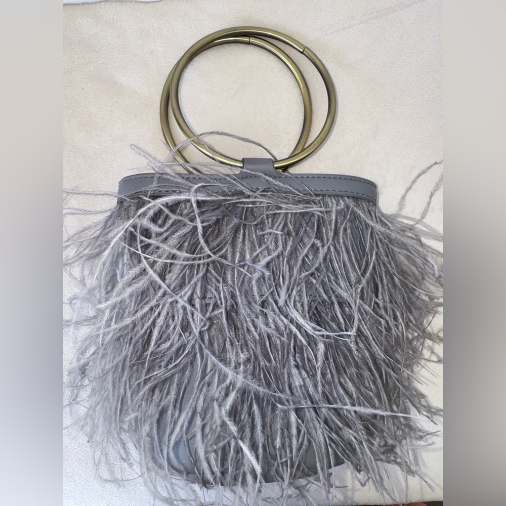 Anthropologie Ostrich Betty Feathered Ring Handle Shoulder/Crossbody Clutch Bag - Picture 9 of 16